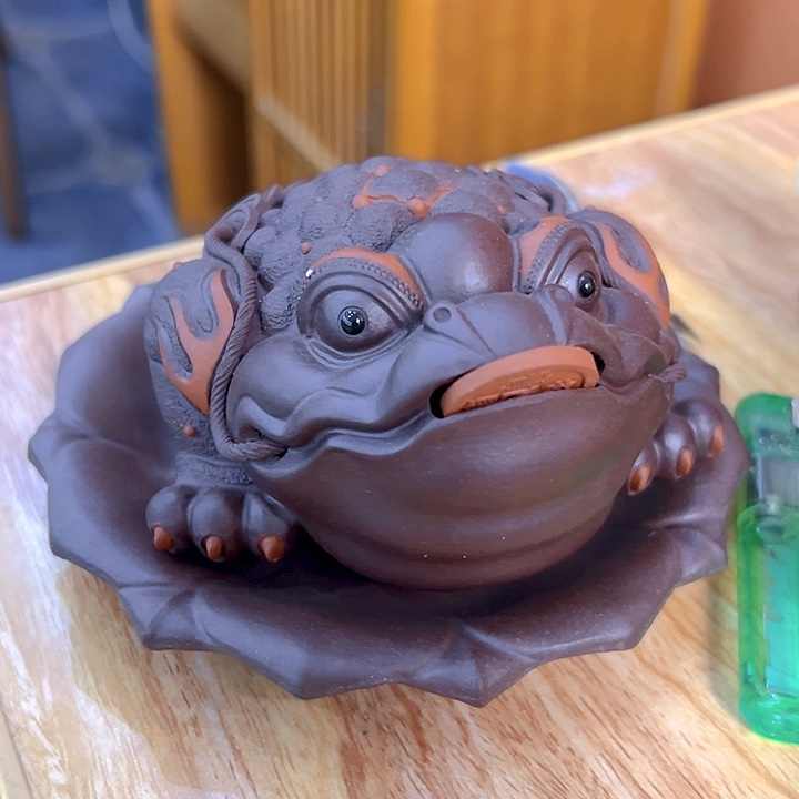 紫砂茶宠财源广进金蟾莲花壶承