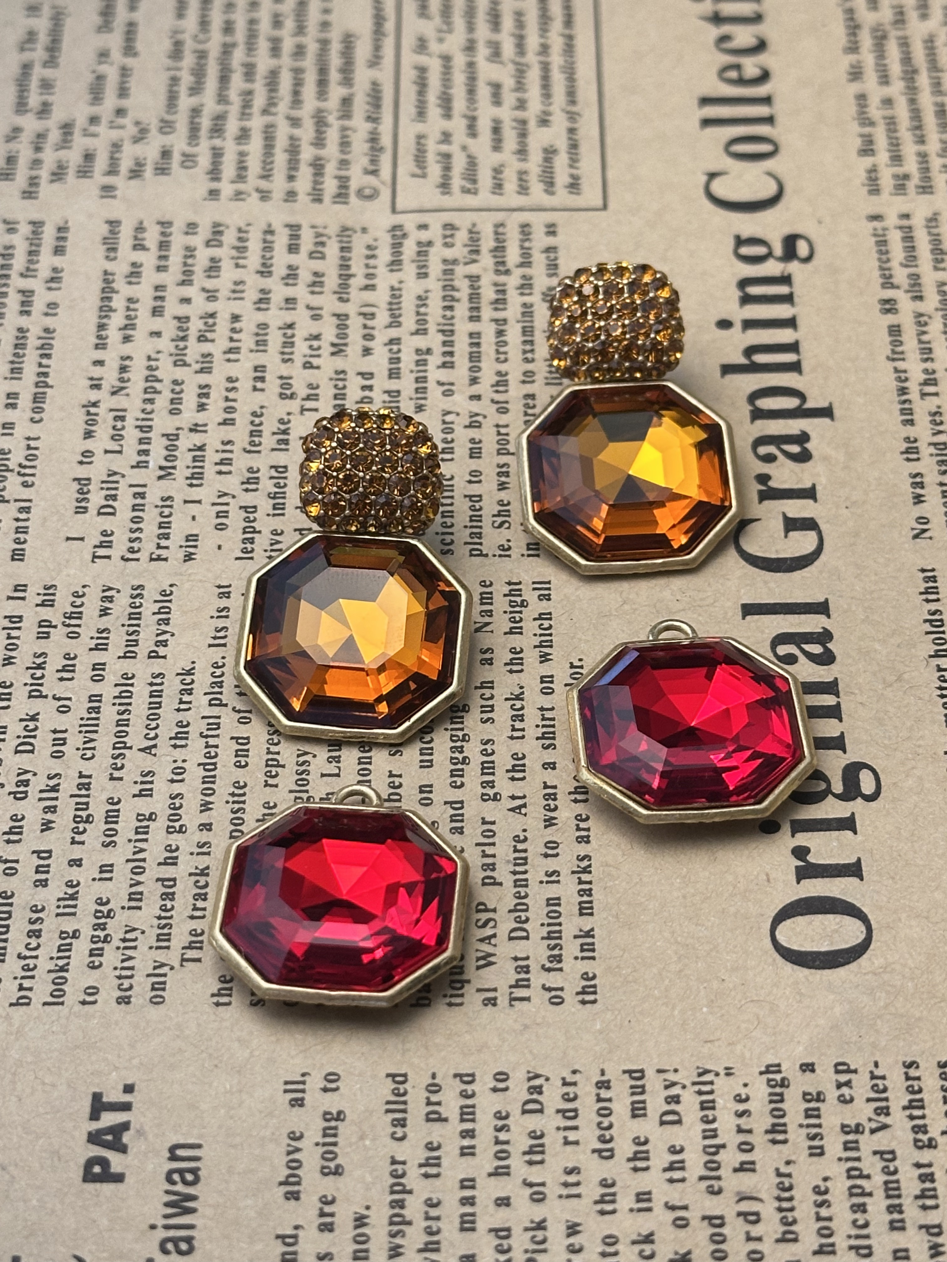 铜合金锆石耳饰 轻奢中古镀金双色锆石耳饰E2842