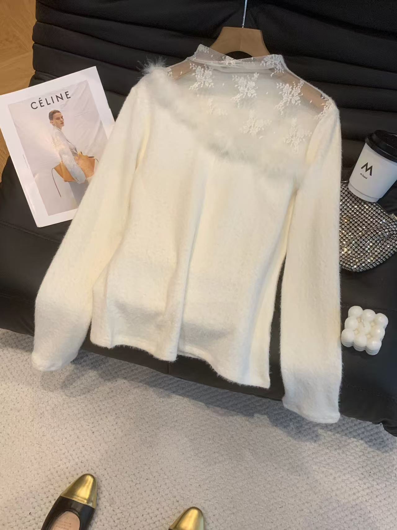 【白月仙子】法式半高领蕾丝打底衫内搭双面加绒加厚上衣