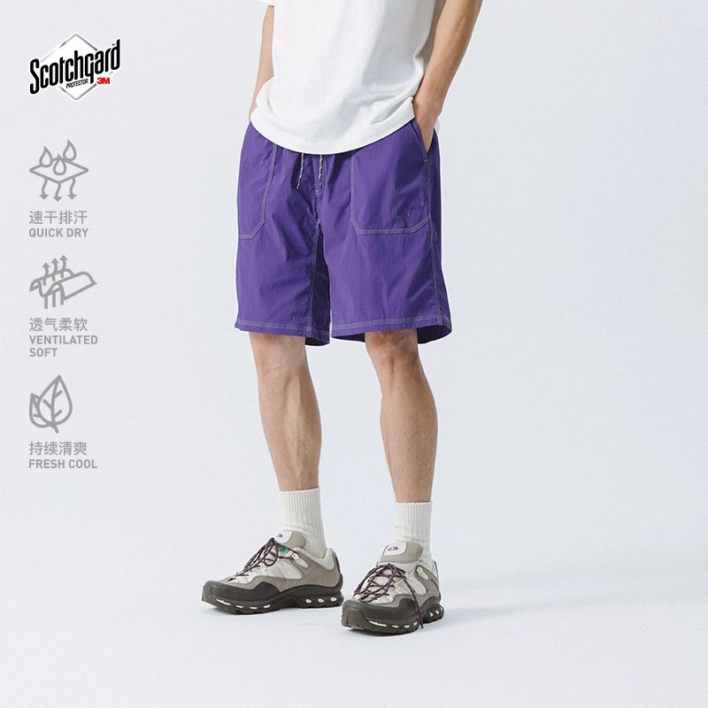 蓝岐夏季户外思高洁吸湿速干轻薄五分裤明线松紧高能感短裤男潮