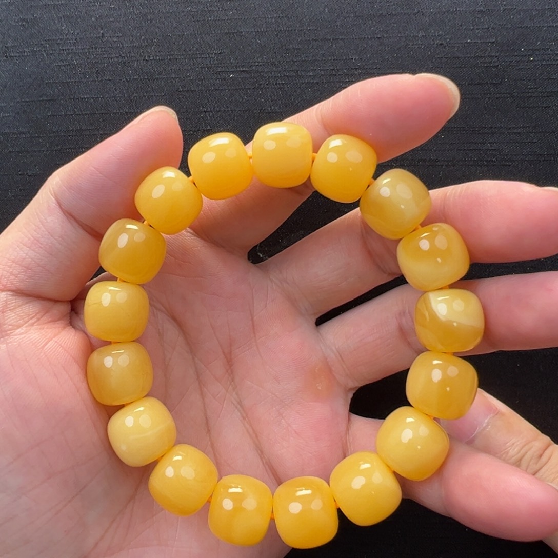 裸石琥珀未镶嵌焦皮橘奶浓蜡同料手串13mm