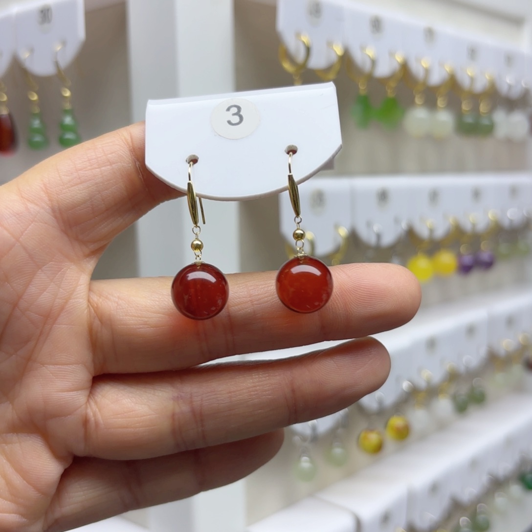 血珀18K金镶嵌耳饰