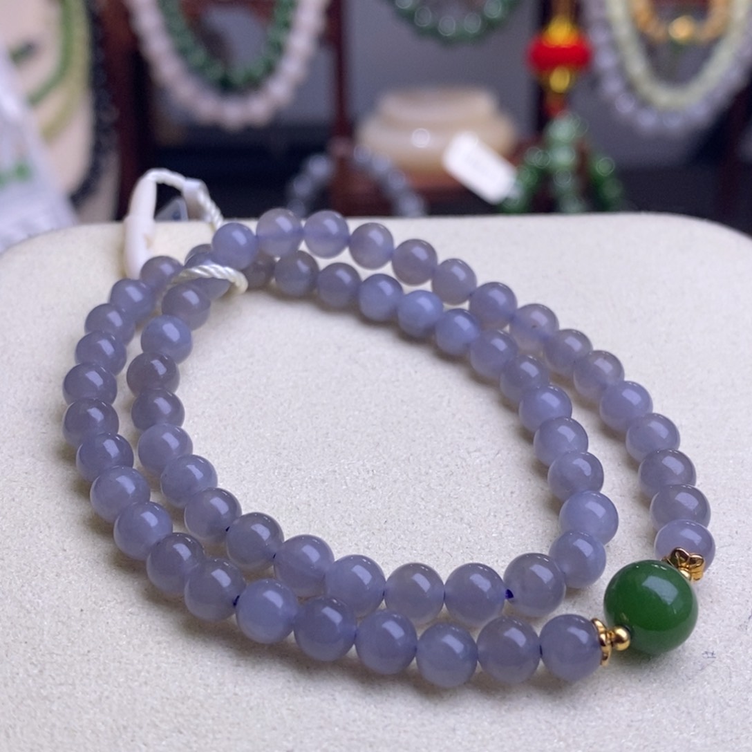 和田玉精品冰烟紫两圈手链6m未镶嵌