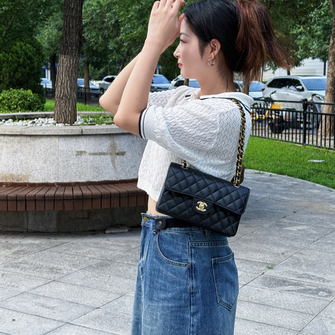 99新 Chanel/香奈儿 99新-黑金荔枝纹CF小号 23年芯片款