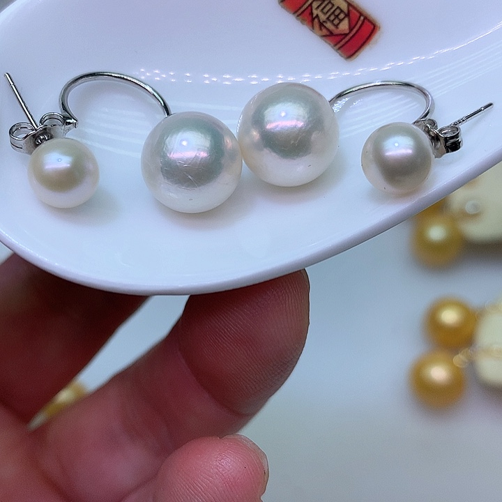 银S925镶嵌耳饰淡水珍珠