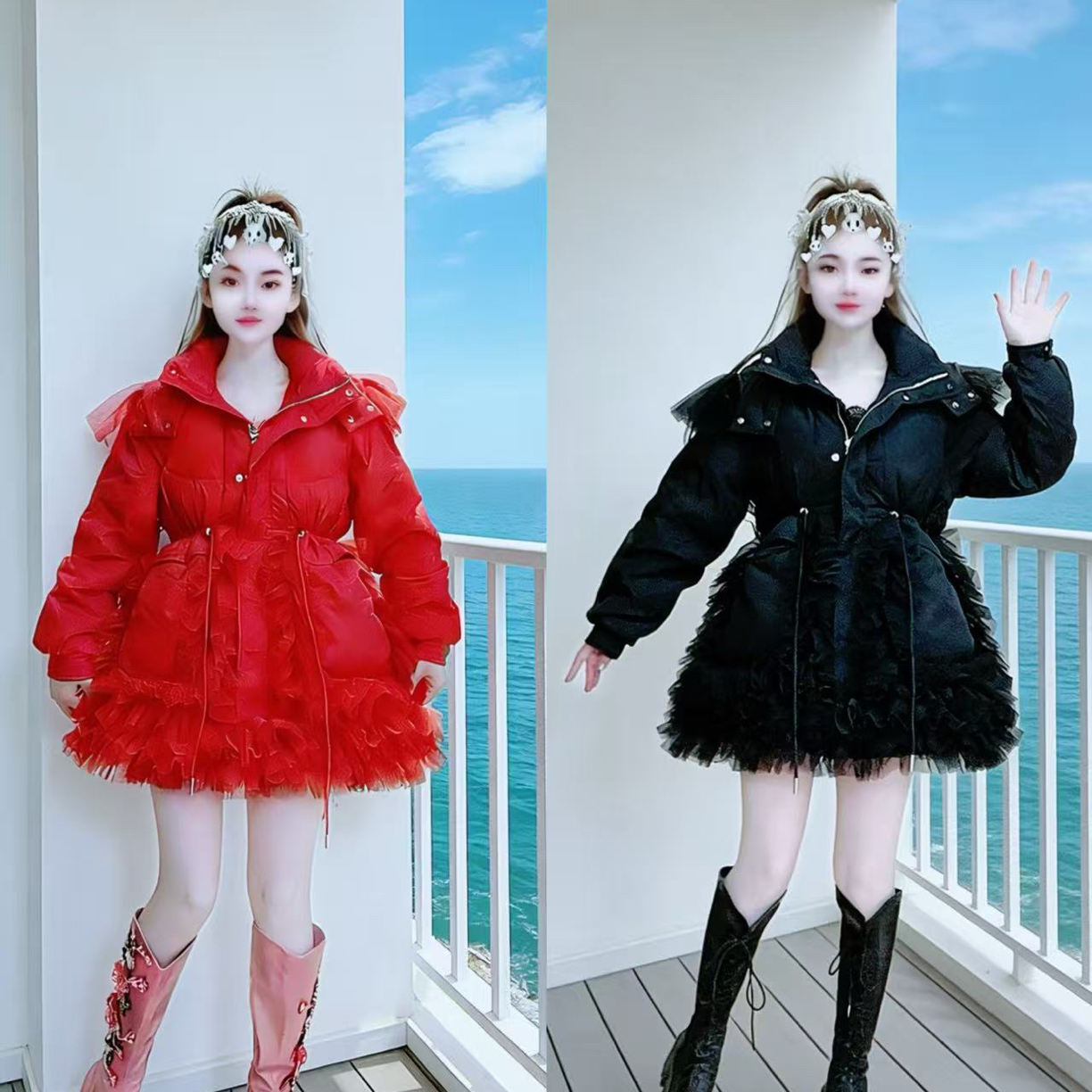 【面条家】5698#冬季新款时尚收腰显瘦气质甜美仙仙雨绒外套