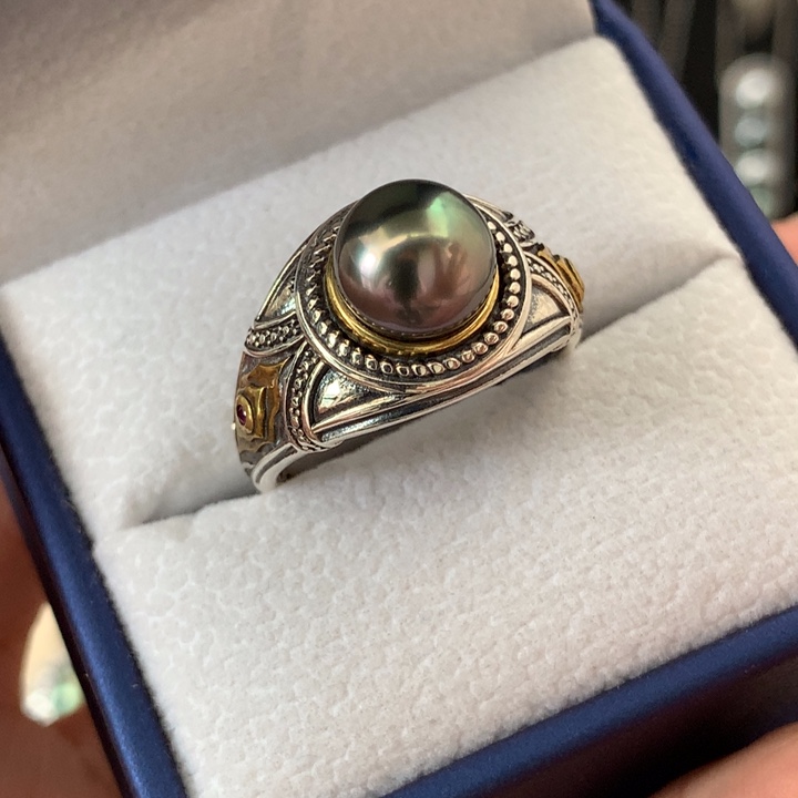 银S925镶嵌戒指海水珍珠