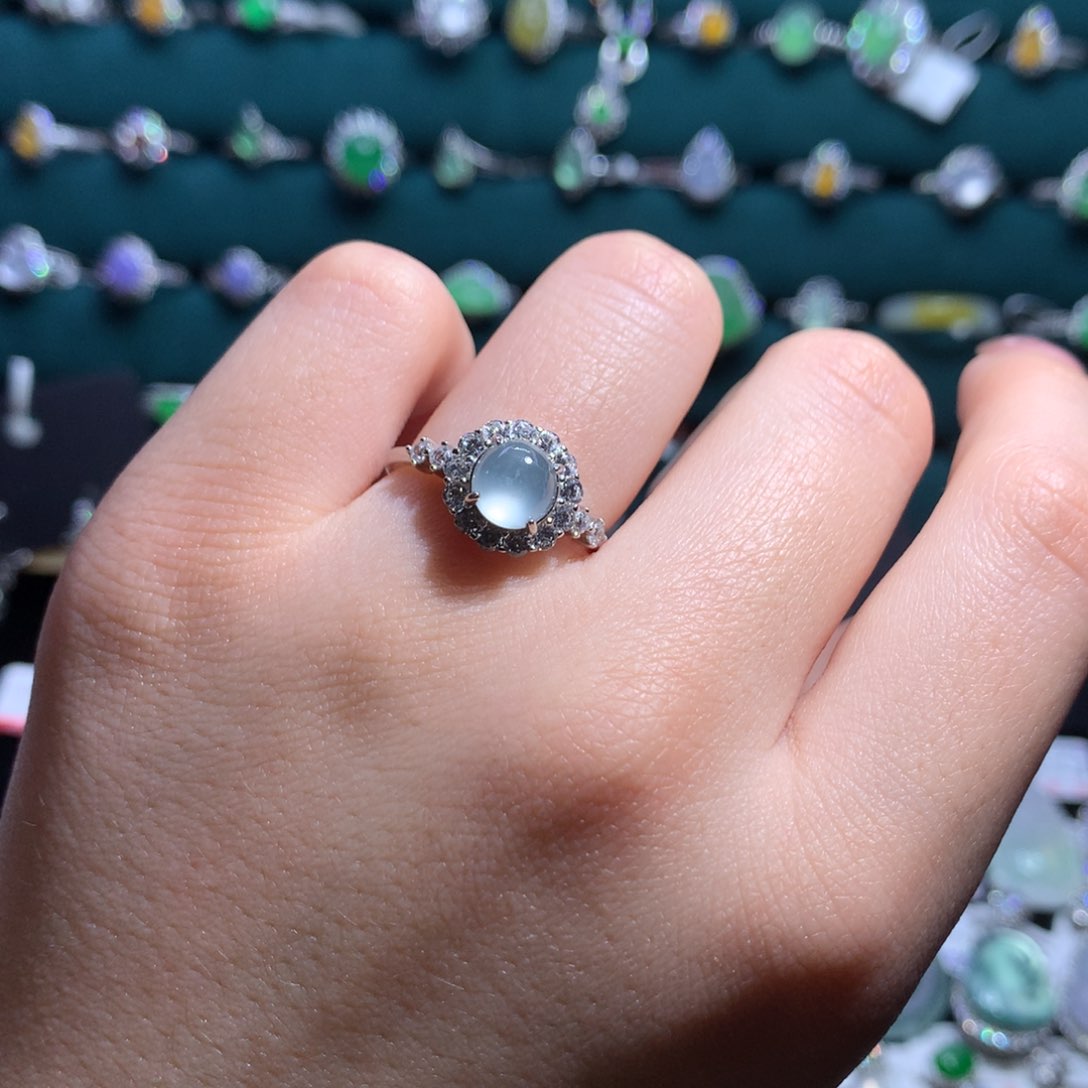 翡翠戒指银S925镶嵌天然翡翠