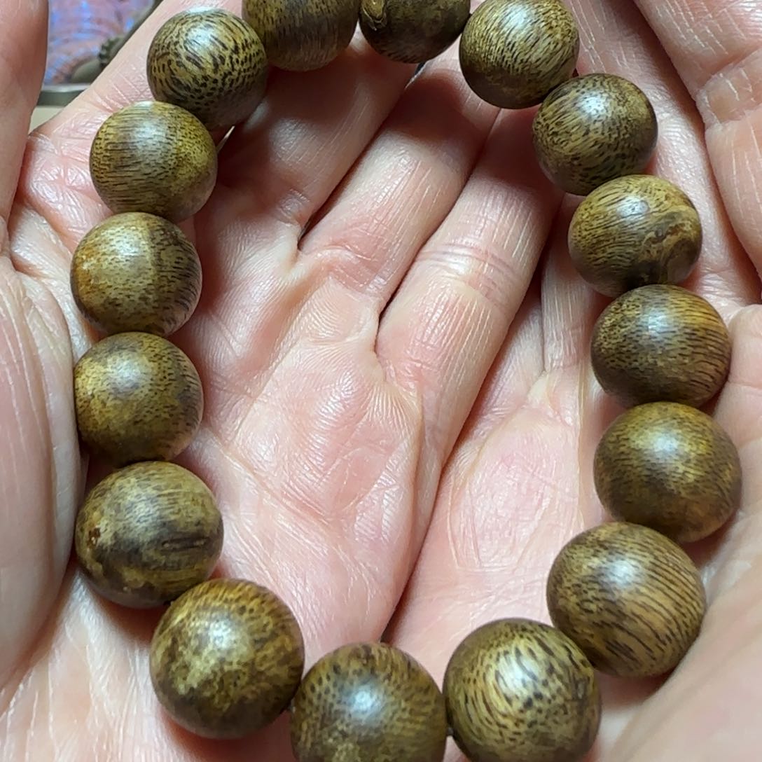 沉香手串绿奇楠沉香圆珠单圈手串14克+