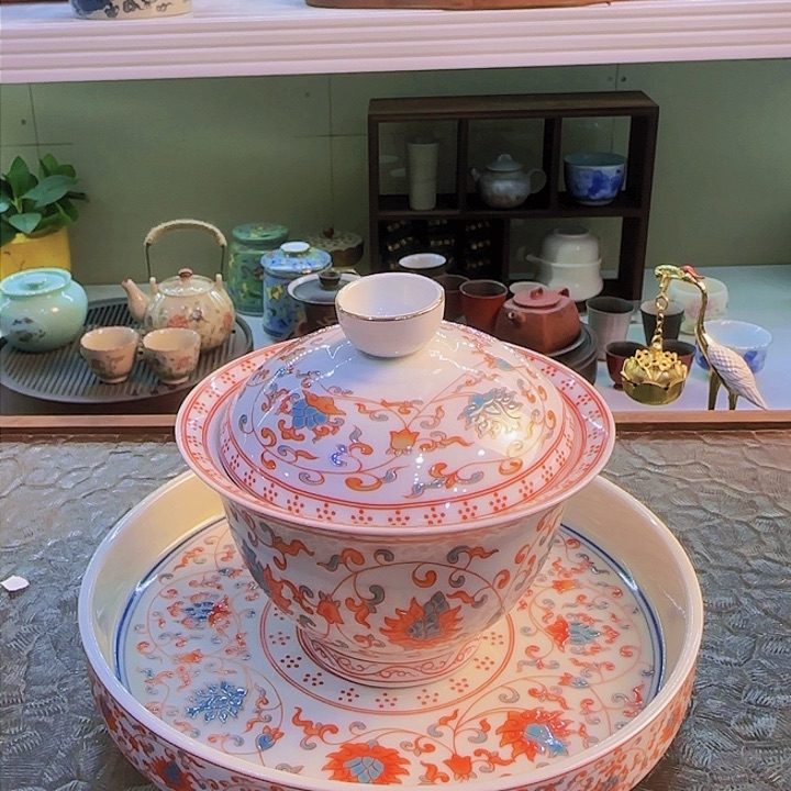 青花瓷器茶具茶叶罐玻璃杯