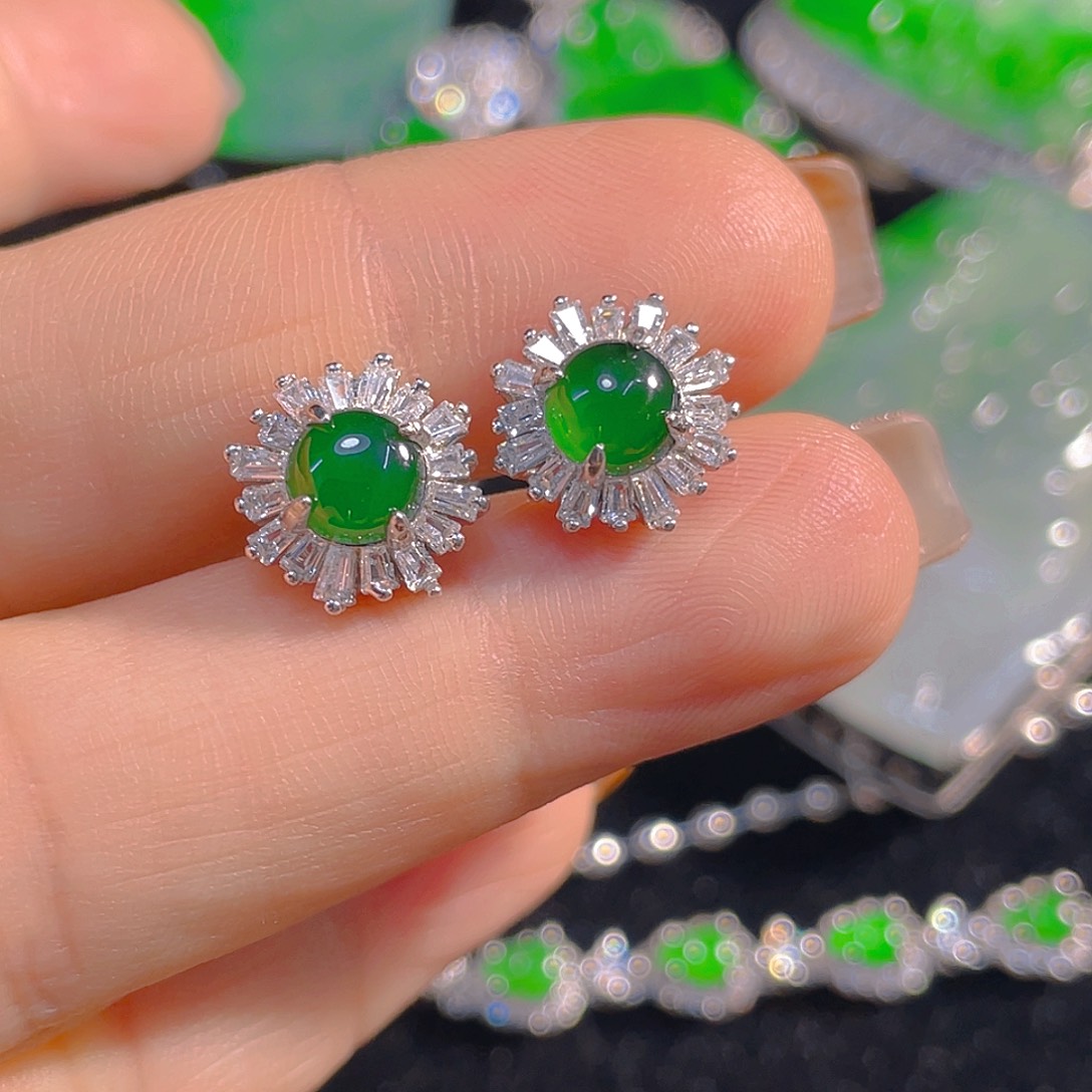 翡翠银S925镶嵌耳饰翡翠