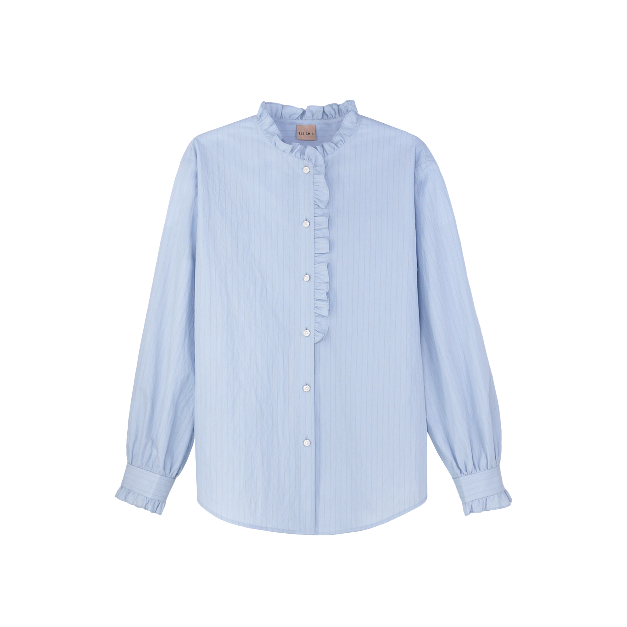 ELE CHIC不对称飞边立领衬衫