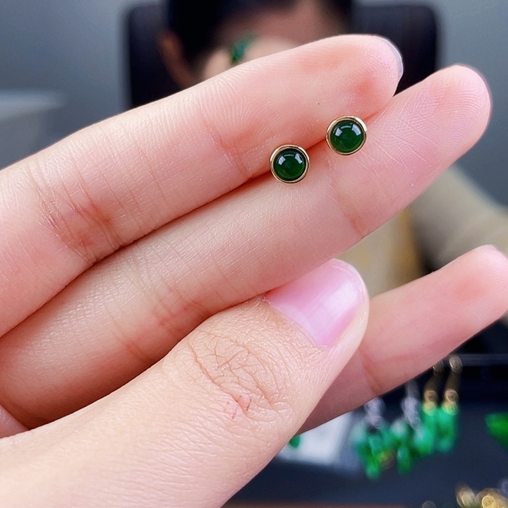 翡翠耳饰银S925镶嵌饰品