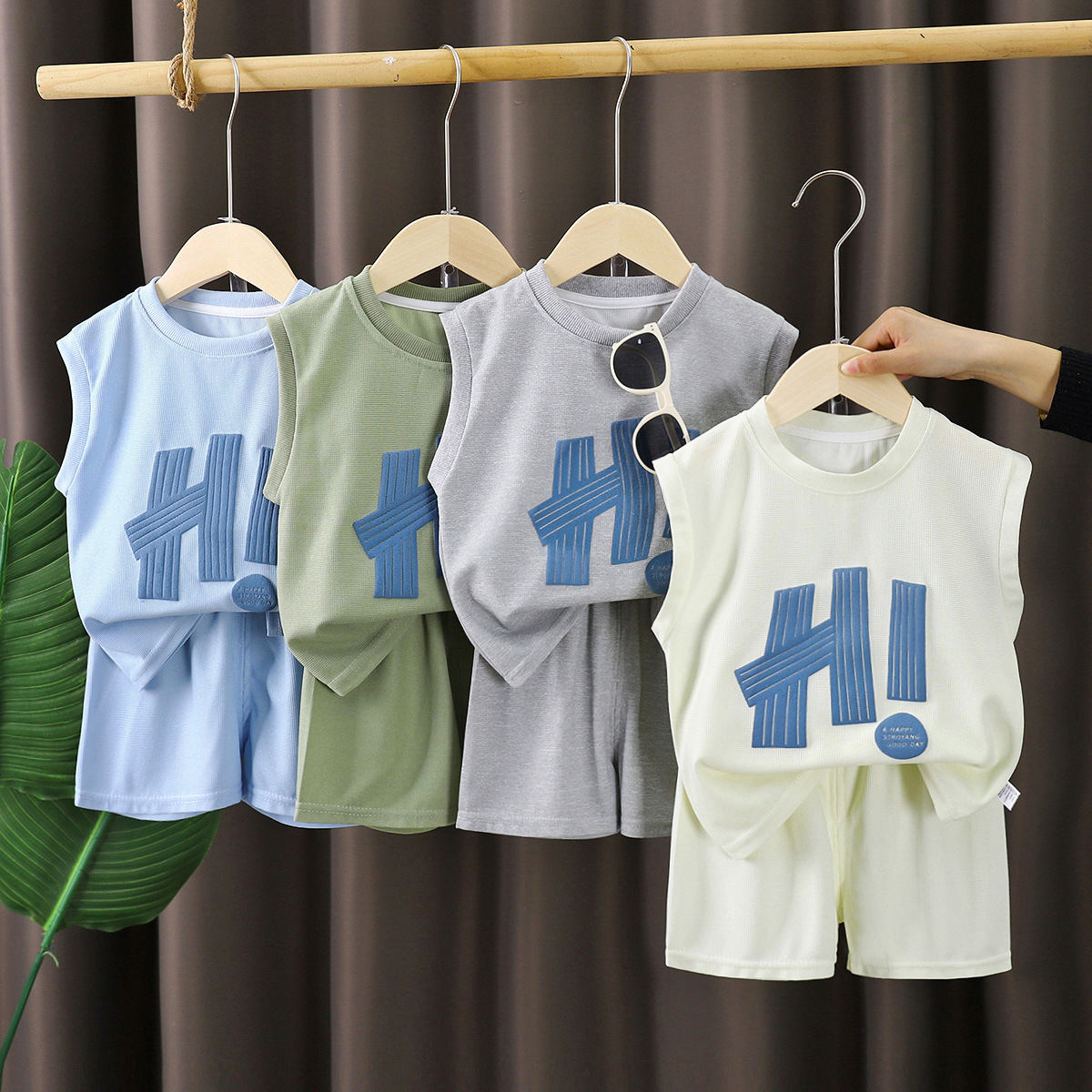 儿童背心套装夏季新款男童无袖薄款宝宝休闲两件套短裤童装新款D