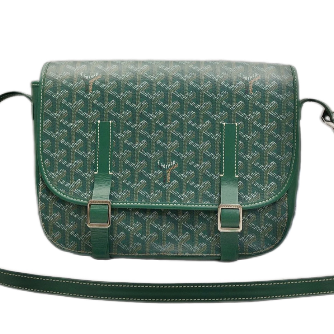 99新 Goyard 经典绿色Y字满印双扣邮差包 斜挎包