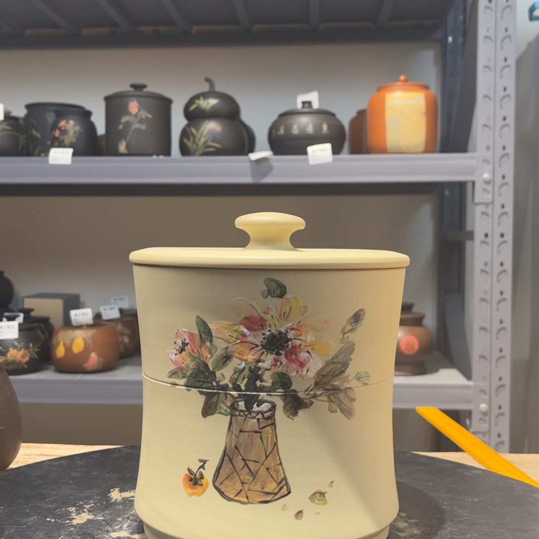 罐微瑕白泥哑光彩绘醒茶罐