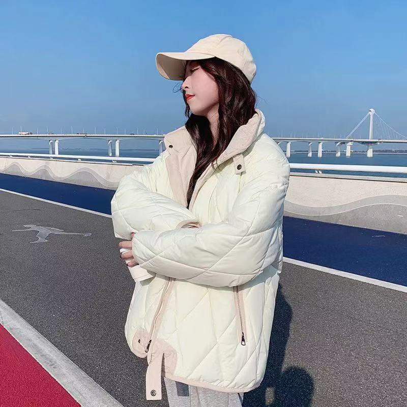 韩系菱格短款夹棉外套女款秋冬时尚棉衣