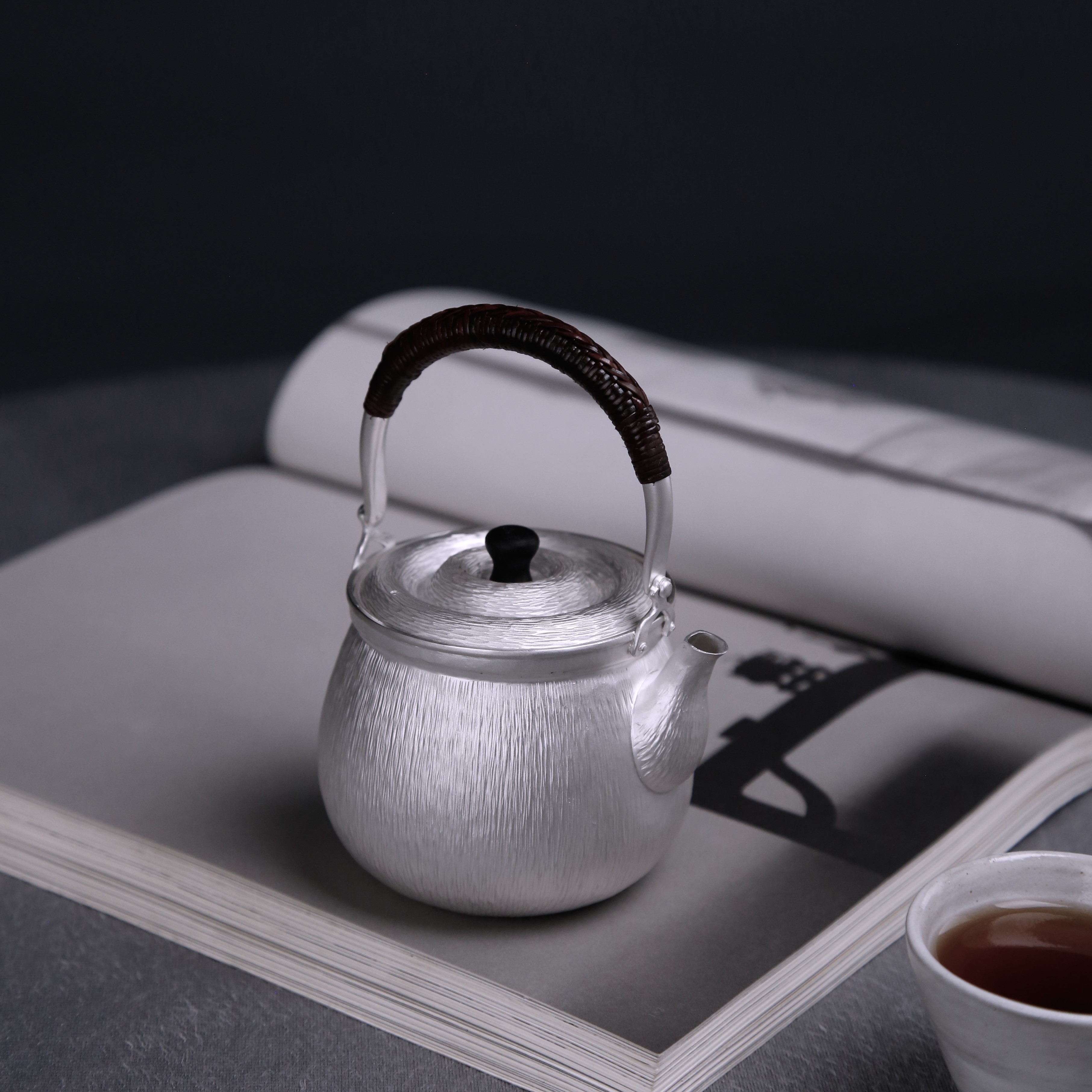 竖纹泡茶壶（分波纹款和涟漪款）足银999茶壶手工有滤网有证书茶壶