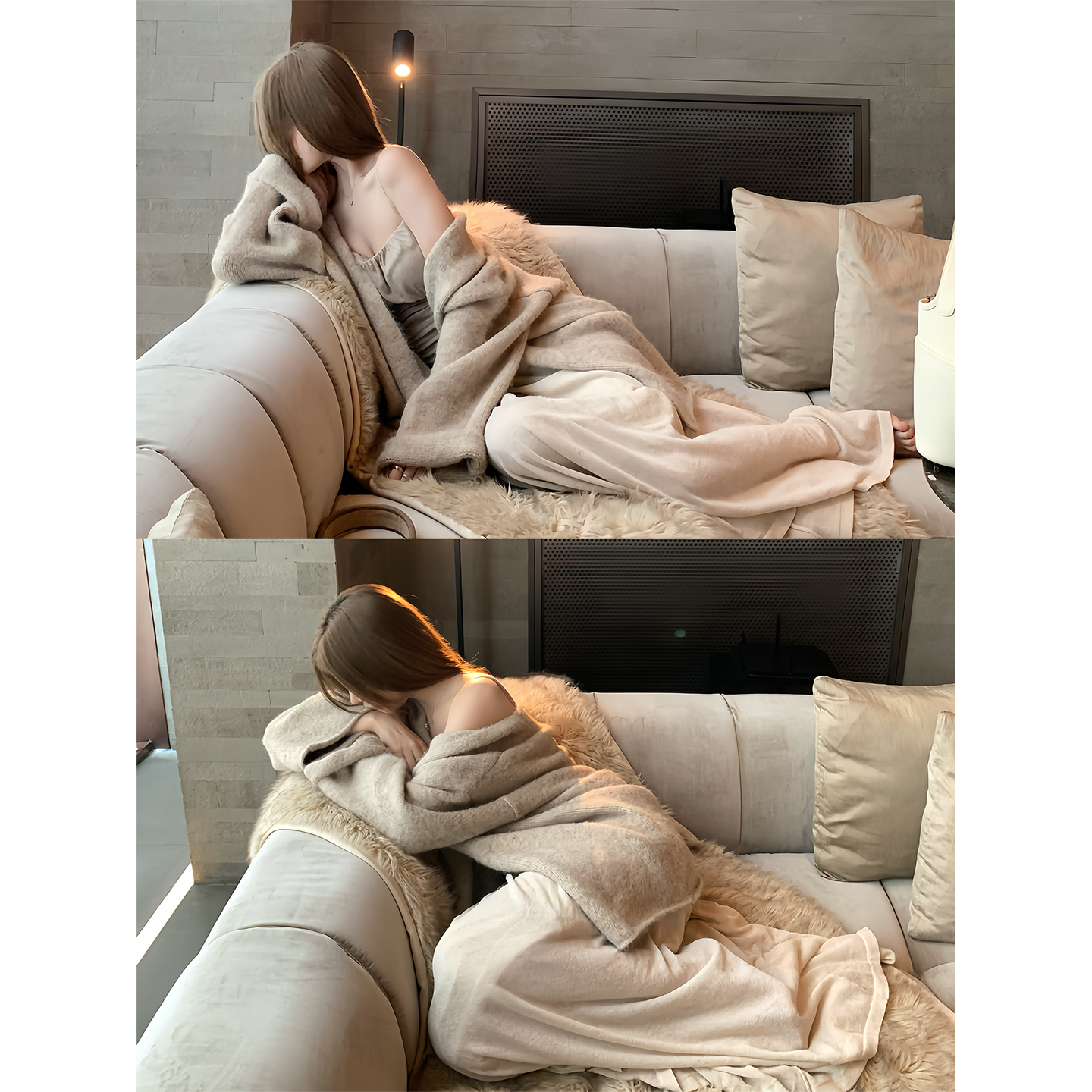 白水女 慵懒绒绒开衫 落肩毛衣女中长款秋冬氛围感外套B50853201