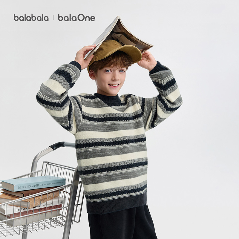 【balaOne】巴拉巴拉童装男童毛衫儿童2025冬季新款毛衣条纹针织衫