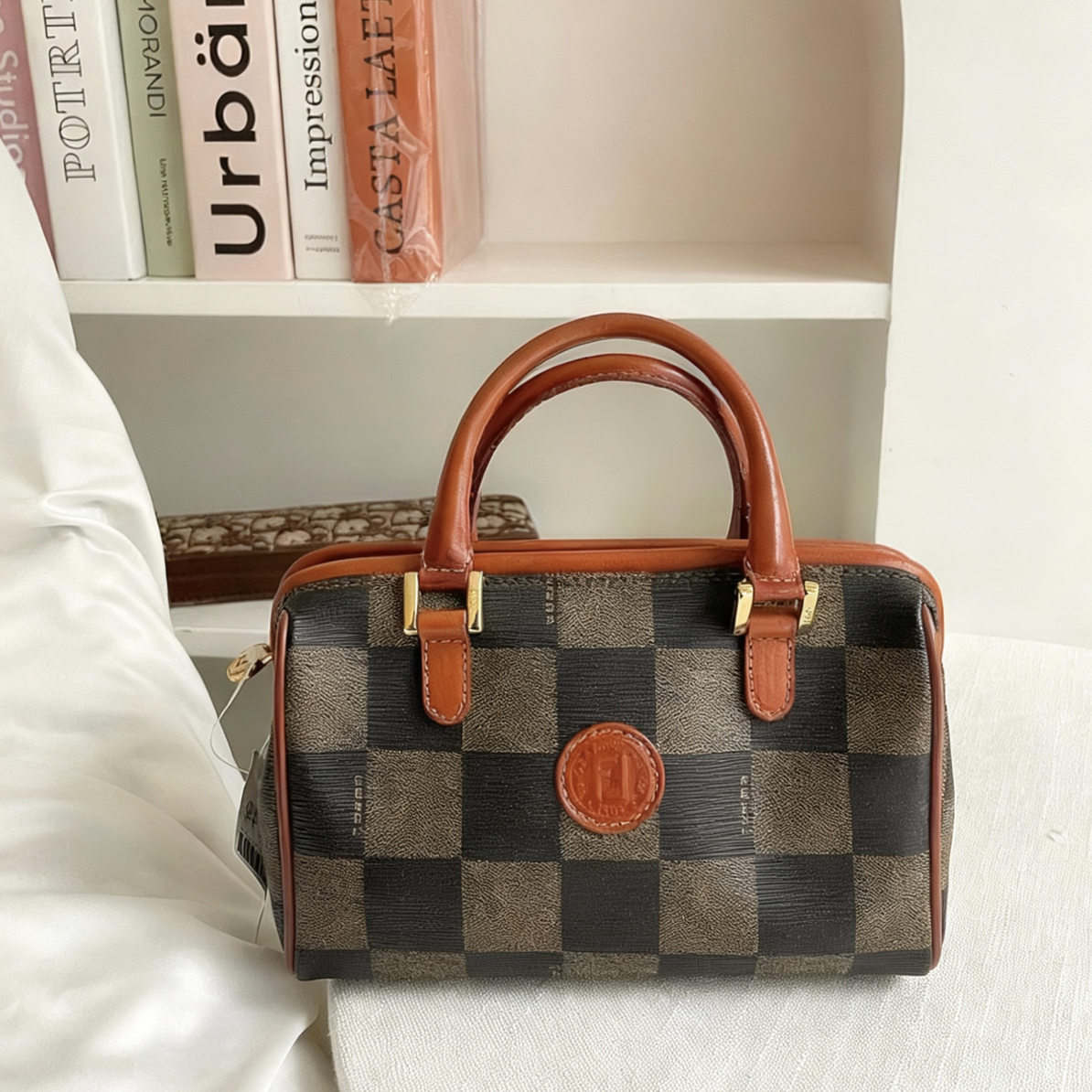 95新 FENDI/芬迪 大吉中古/Fendi芬迪胡桃木波士顿手提包