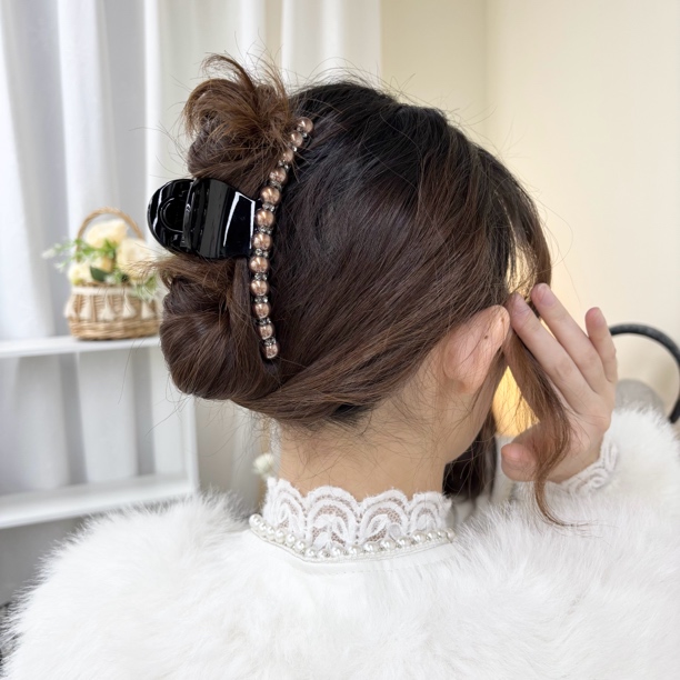 L753夕洛黑色胖一字11cm抓夹百搭简约气质大发量发夹韩版鲨鱼夹