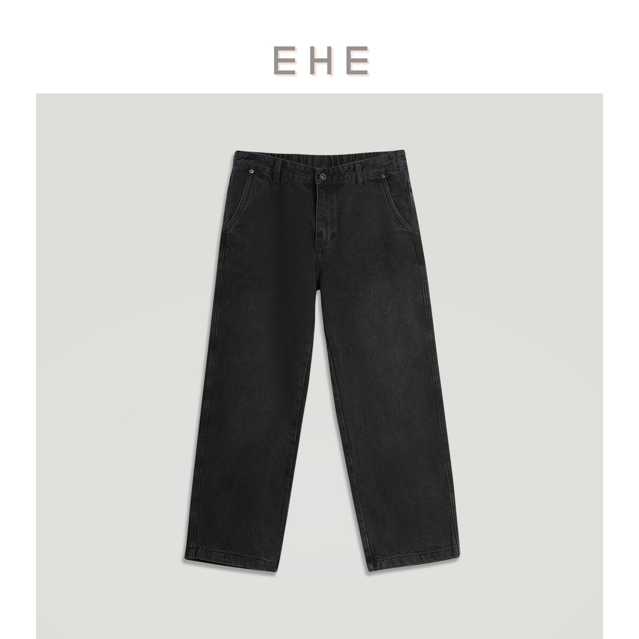 EHE黑色中腰拉链长裤牛仔裤韩版潮流直筒裤春季时尚66131234080