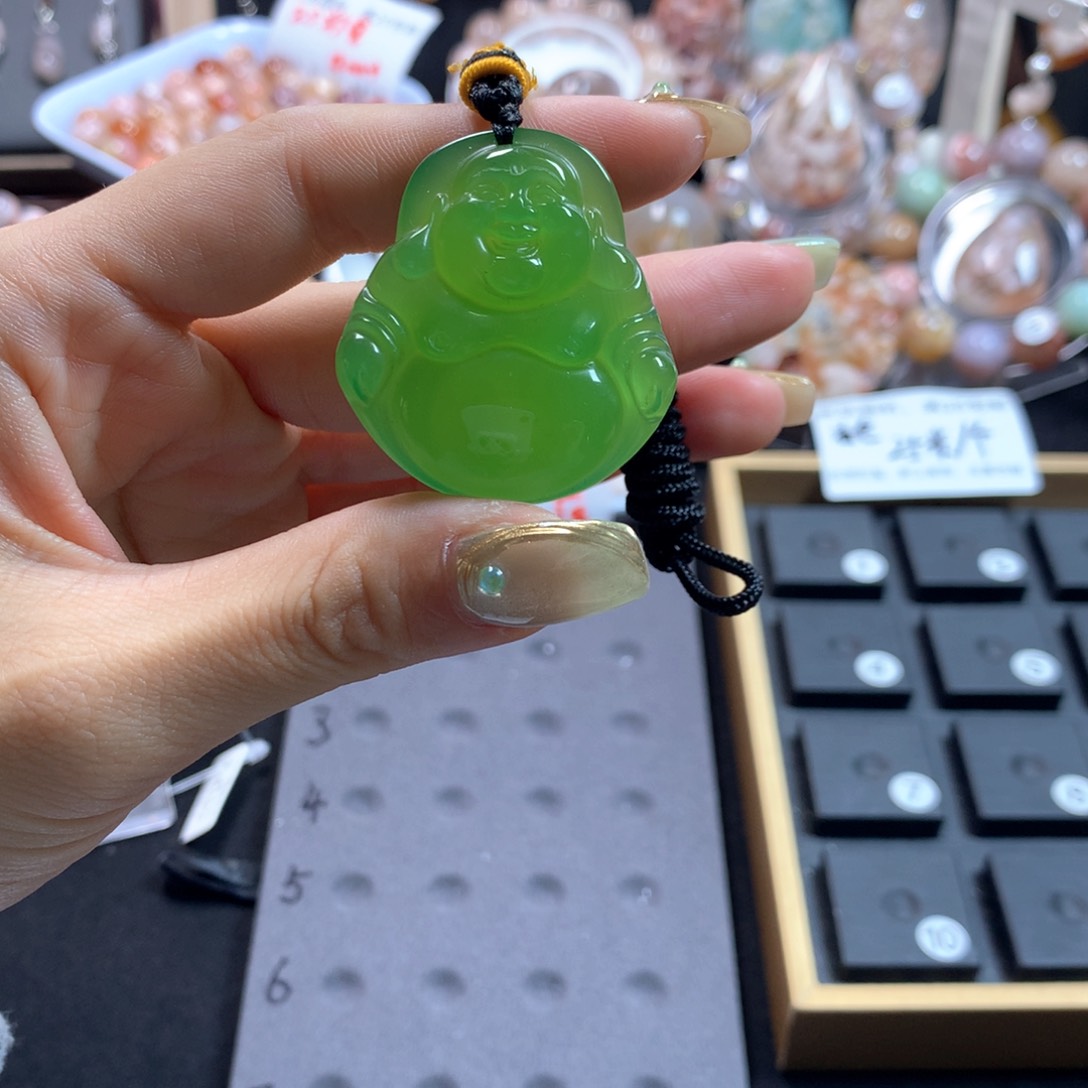 玛瑙/玉髓项圈未镶嵌绿玛瑙玉髓笑脸佛公