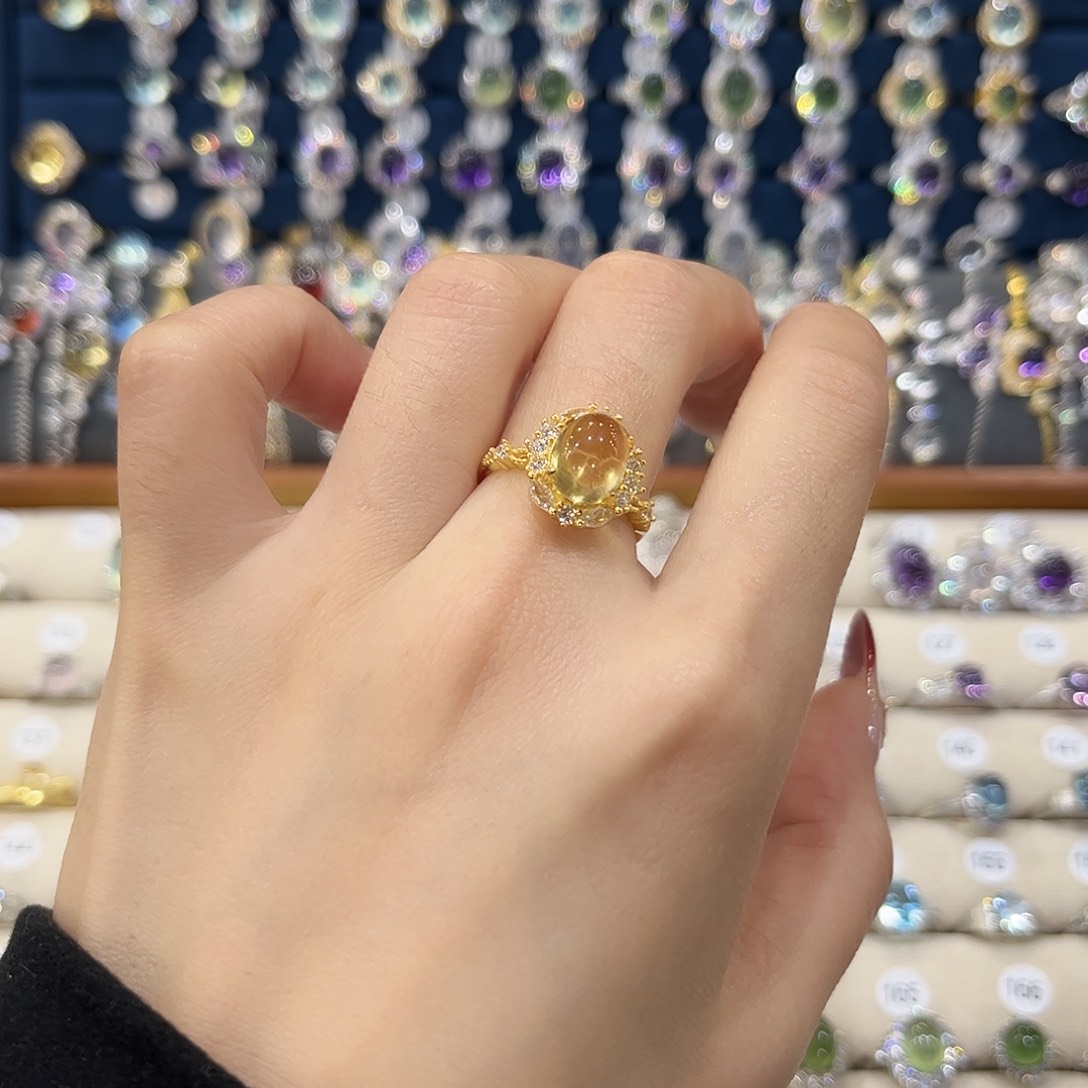 黄晶女款银S925镶嵌雪*?戒指