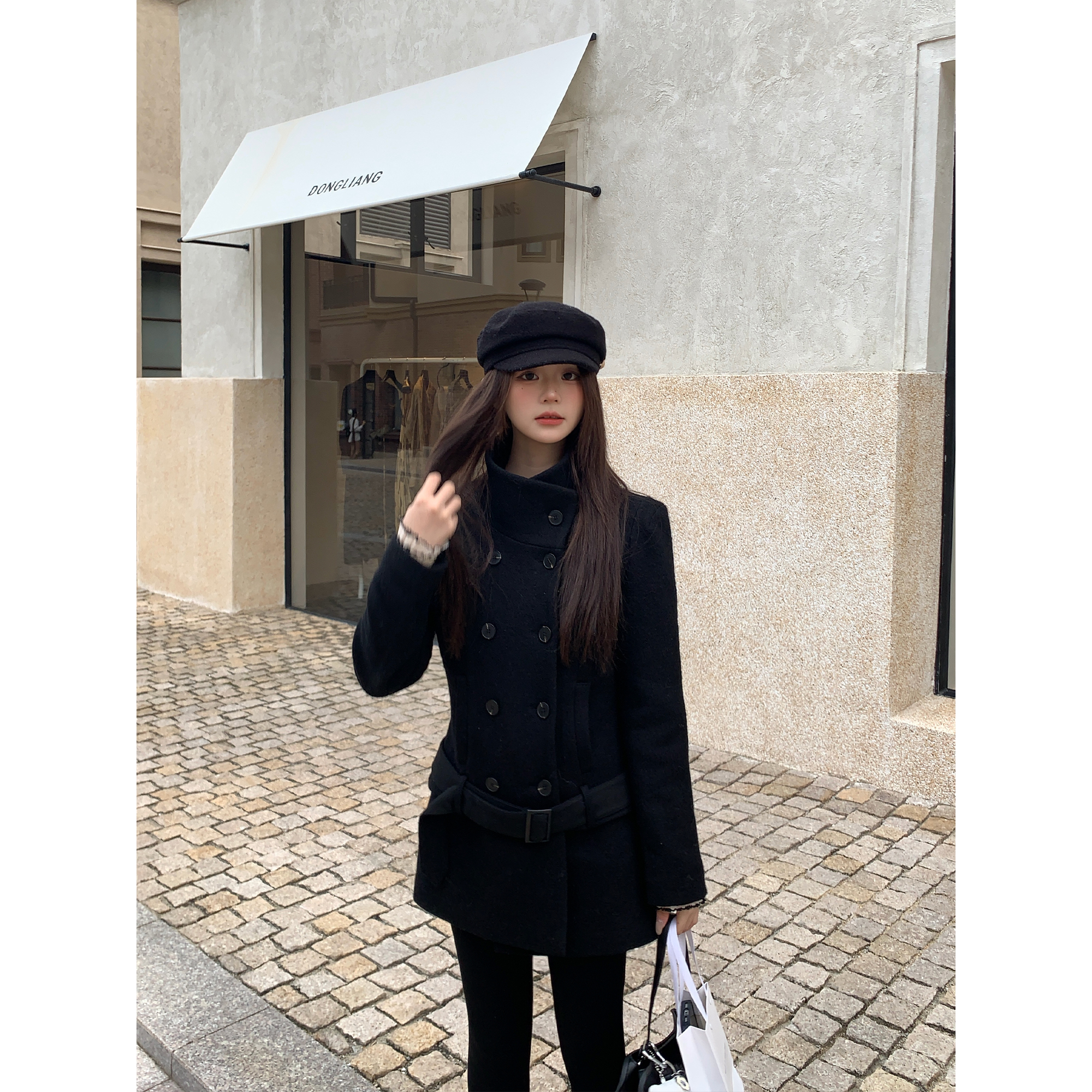 切糕自制【重塑美学】小个子女冬气质绵羊毛双排扣毛呢两穿拆卸外套