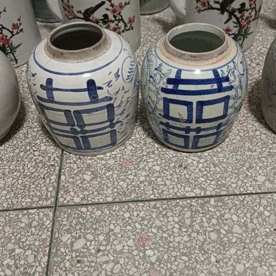 摆件陶双双双喜临门罐罐摆件青花陶瓷摆件青花