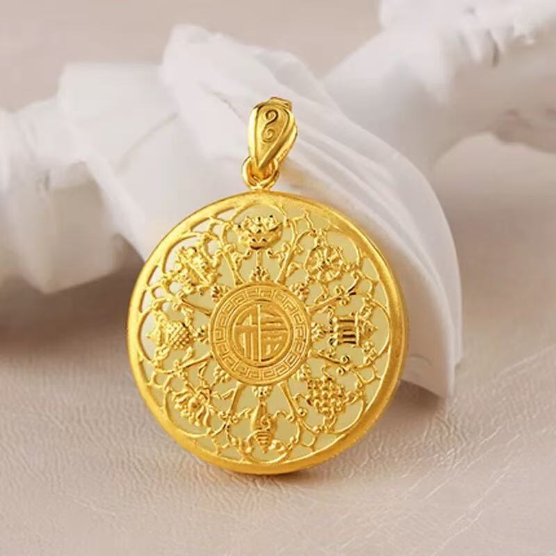 【宝哥专享】足金999八宝福牌和田玉吊坠质检中心发货有证书