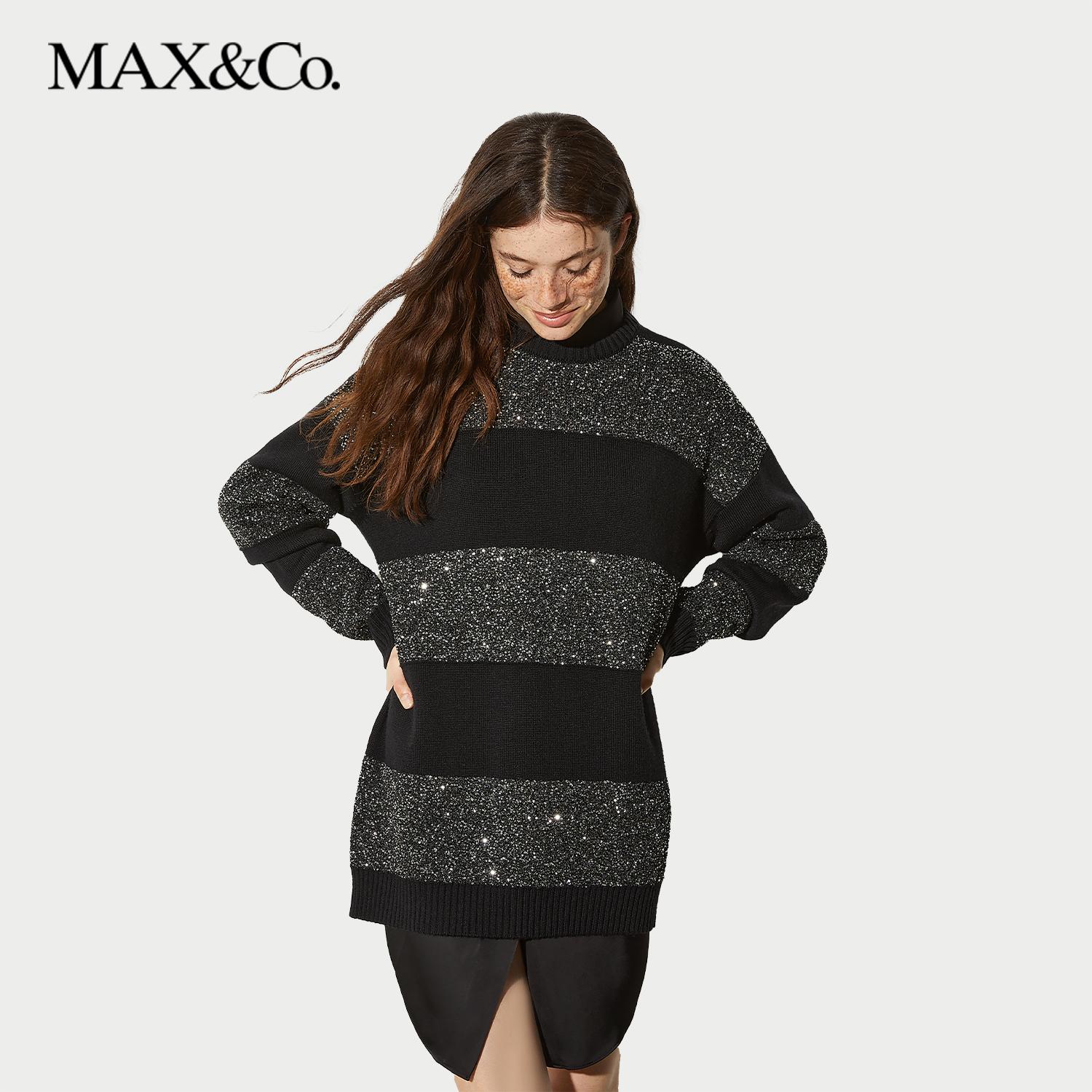 【季末惠享】MAX&Co.2025早春条纹亮片套头衫上衣针织衫6361125102
