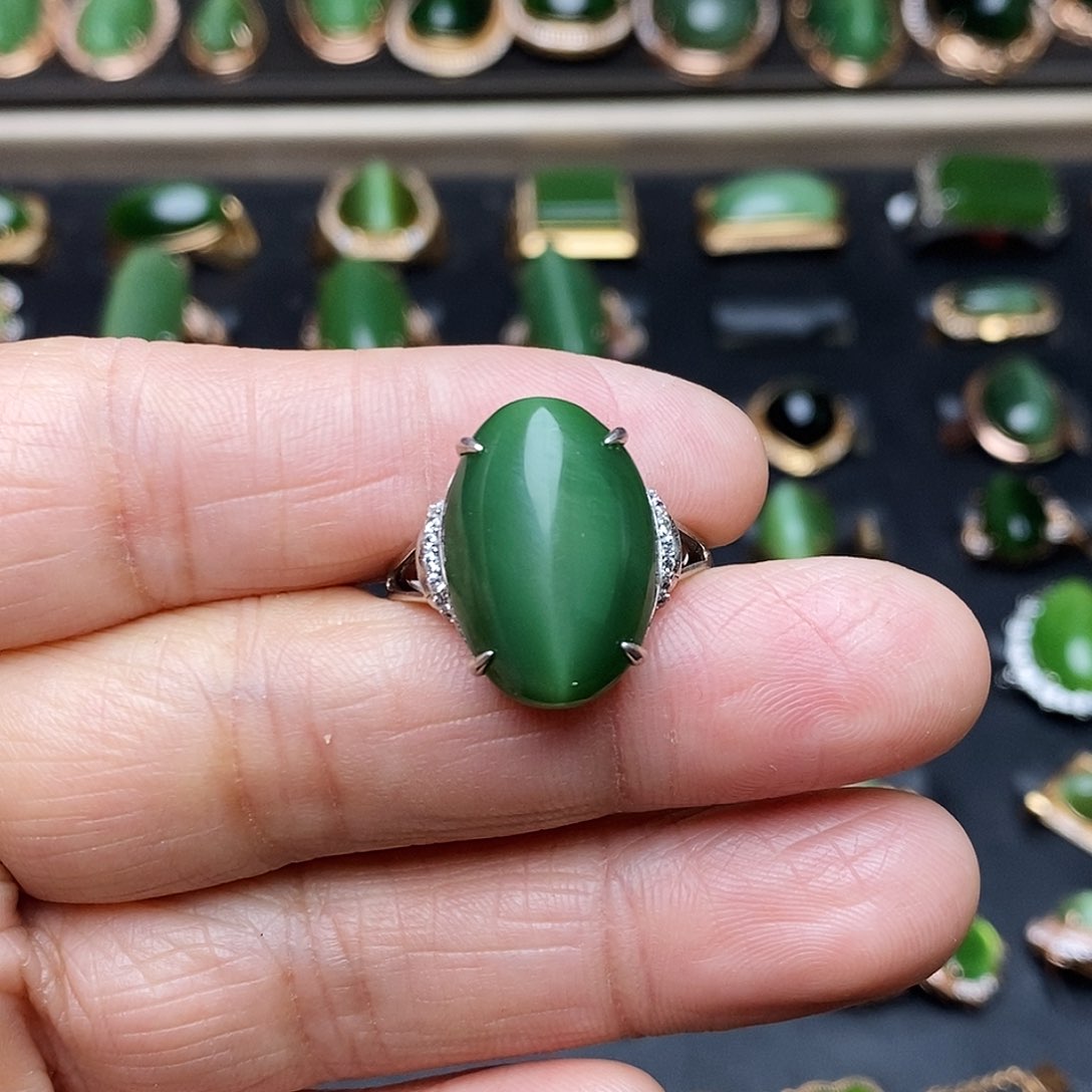 和田玉（碧玉）戒指银S925镶嵌