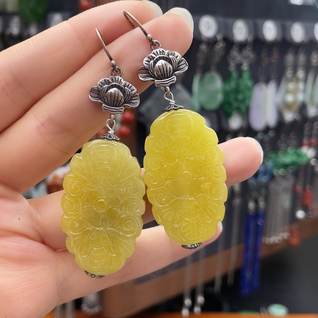 翡翠耳饰银S925镶嵌玫****099chbggh