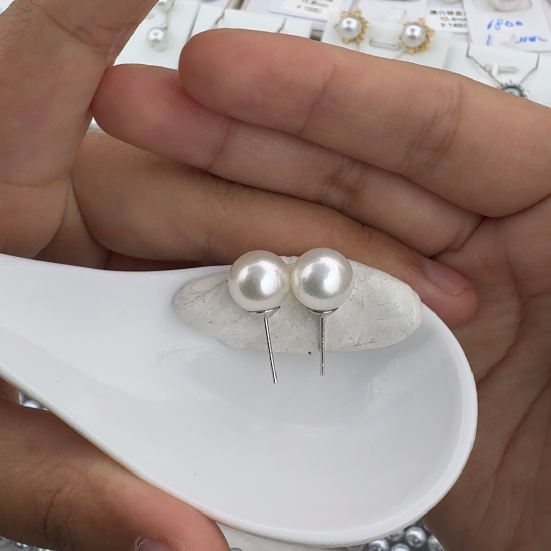 耳饰海水珍珠银S925镶嵌AK珠正圆微瑕9.4mm