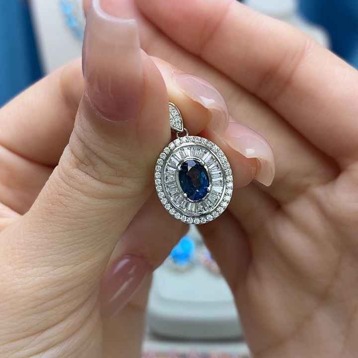 银S925镶嵌蓝宝石吊坠(不含链)