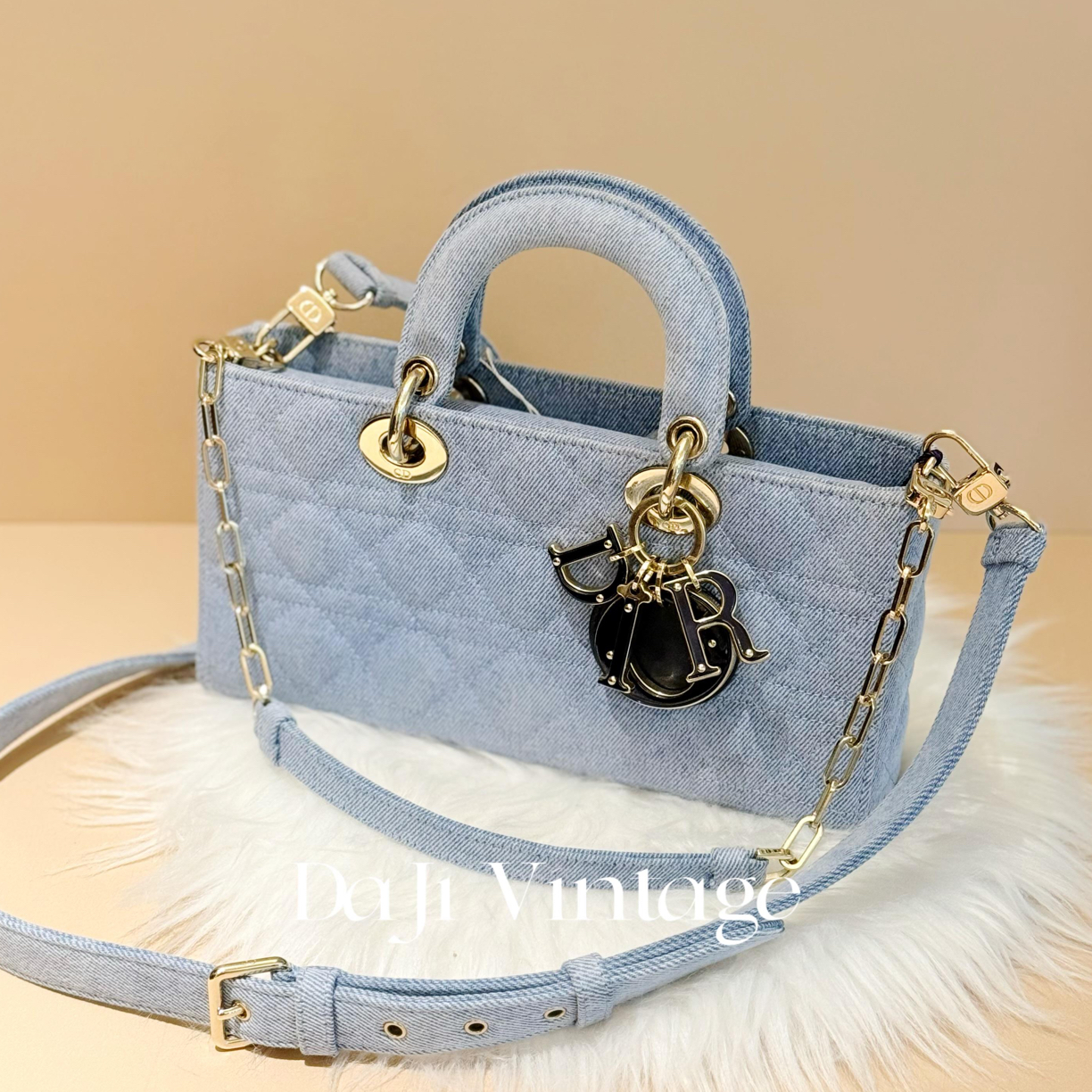 95新 DIOR/迪奥 大吉中古/sz/Dior迪奥蓝丹宁横版戴妃斜挎包