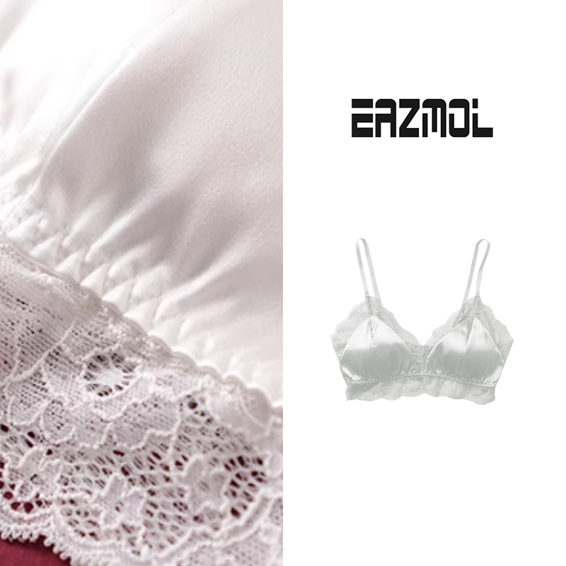 EAZMOL法式三角杯无钢圈内衣真丝文胸蕾丝性感小胸可拆卸薄款胸垫