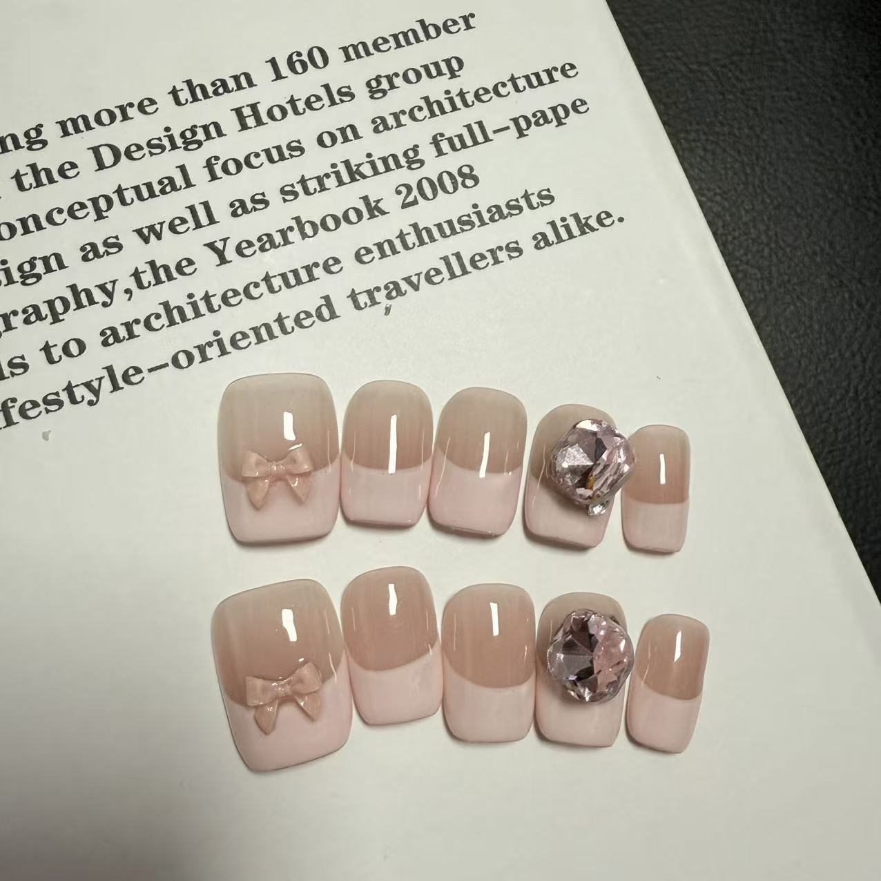 奶油法式--手工穿戴甲002