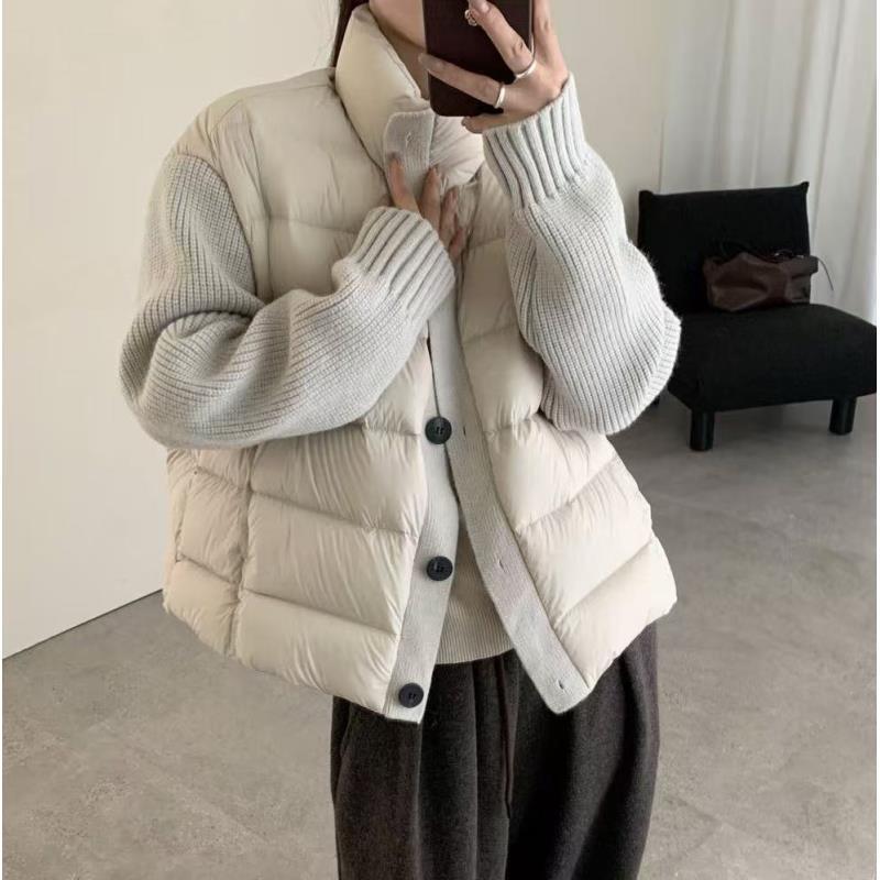 5862号#2131#百搭拼接设计填充双口袋休闲羽绒外套