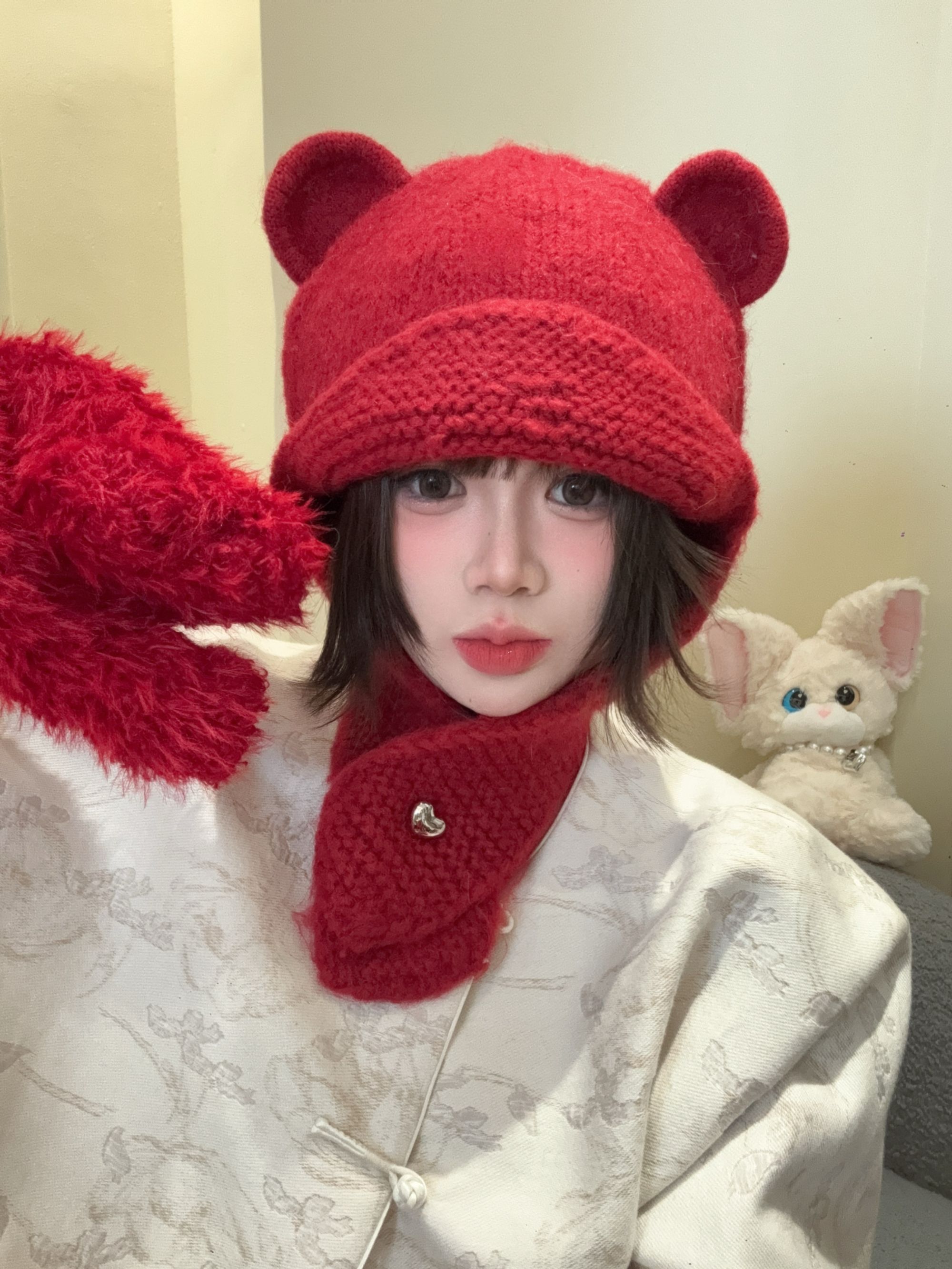 【新年帽子系列】女卡通元素女士雷锋帽针织帽子加厚中国风秋冬毛绒