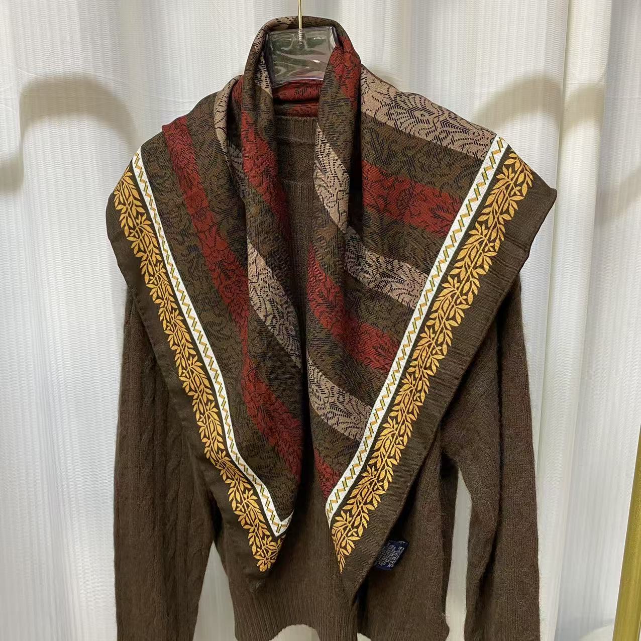 丝毛围巾【浓情可可】86丝毛方巾双面异色手工卷边丝巾Q721男士针织