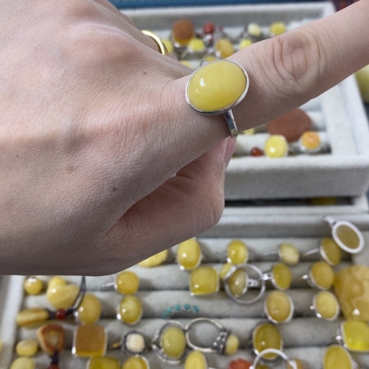 蜜蜡裸石银S925镶嵌戒指