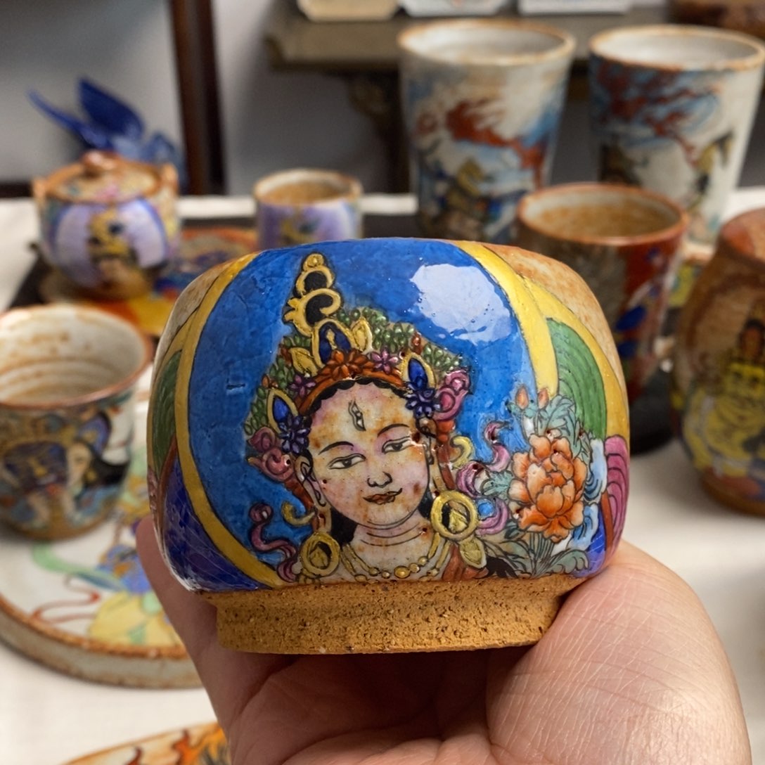 手工手绘白度母茶杯