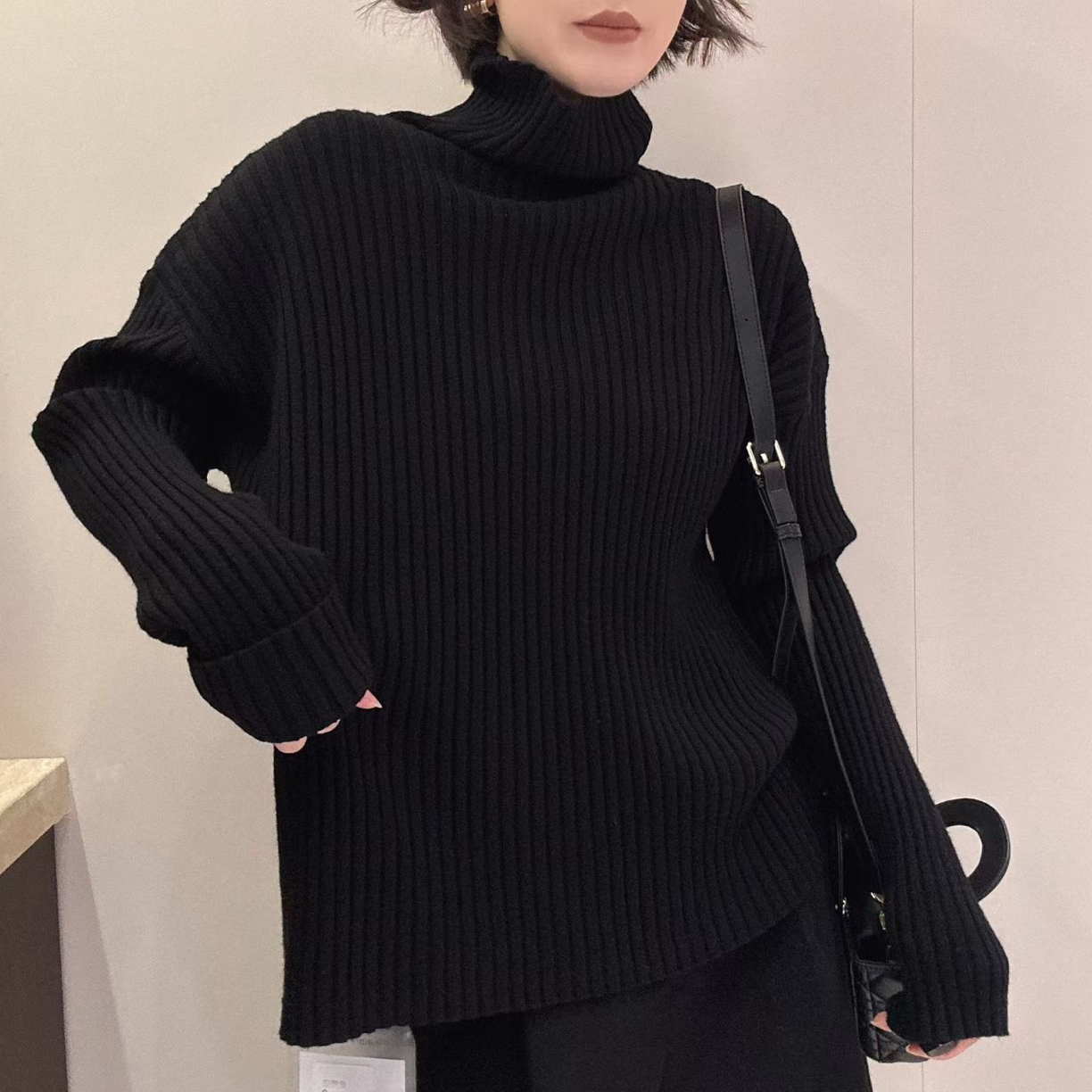 2025秋冬加厚高领羊毛宽松上衣