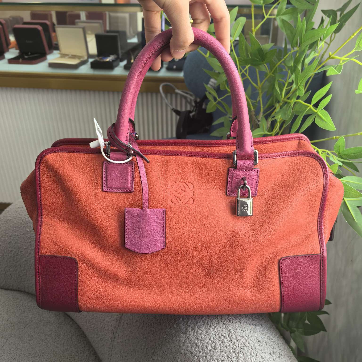 95新 LOEWE/罗意威 拼色amazona手提包女包 13250894女包二奢