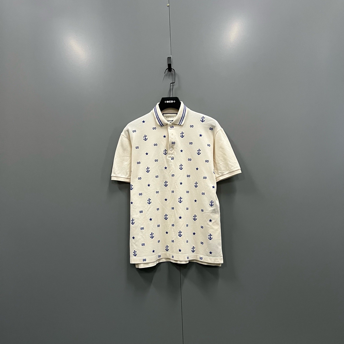 99新 GUCCI/古驰 (ll) 米白色刺绣字母polo衫 L码/206360