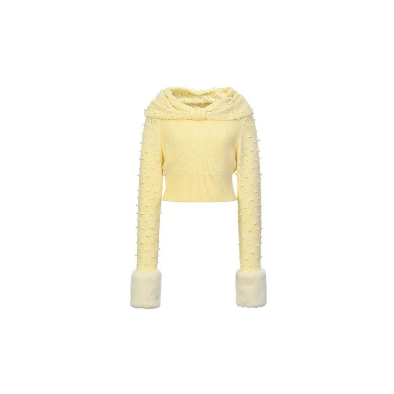 LeFame/拉飞姆24春浅黄珍珠毛毛袖口针织上衣长袖LF24C21ZB095