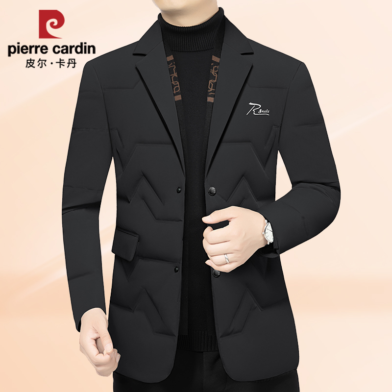 皮尔卡丹高档羽绒服新款西服中青年冬季保暖休闲围巾男士西装外套